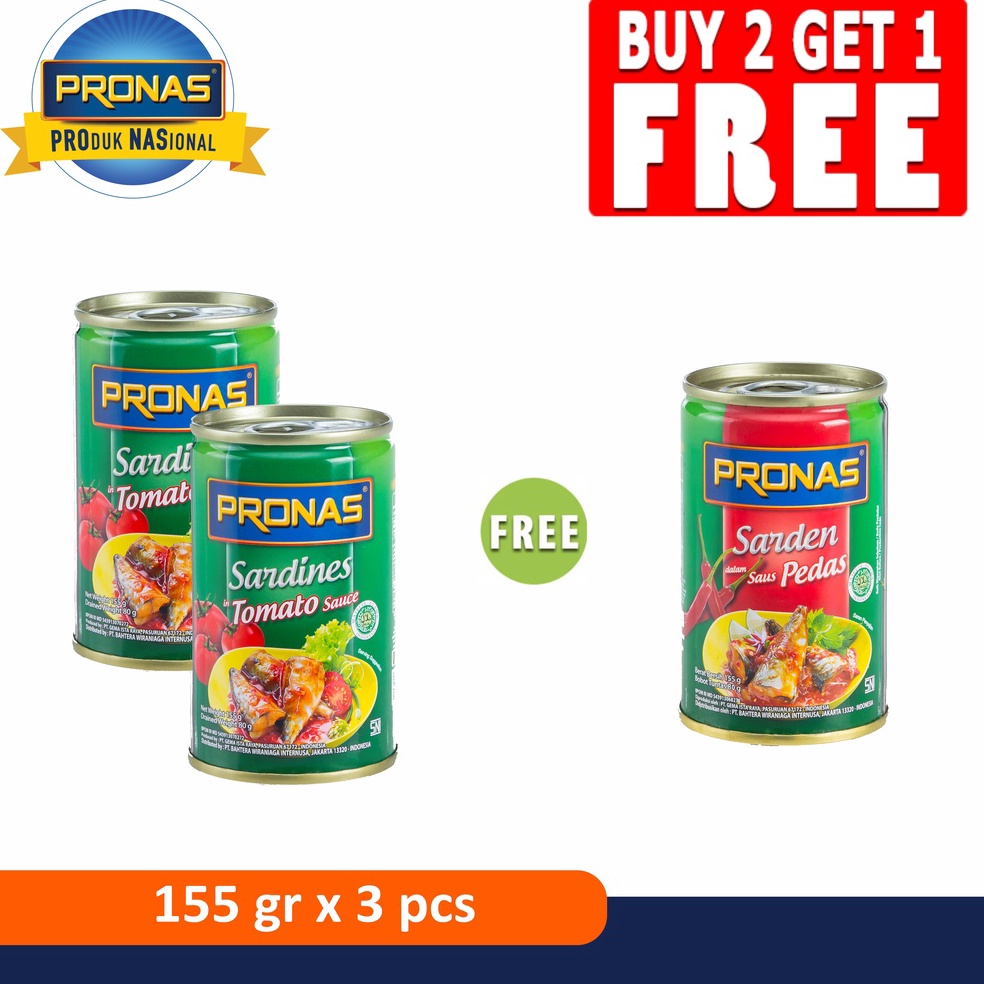 

11.11 sale PRONAS Sarden Tomat 155g (2pcs) Free Sarden Chili 155 (1pcs)