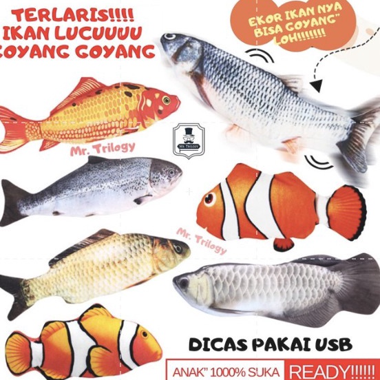 "ABR.16Jn23ᵂ" Mainan Ikan Goyang-Goyang Tiktok Goyang - Nemo Uget lucu kucing Arwana ikan gerak gera