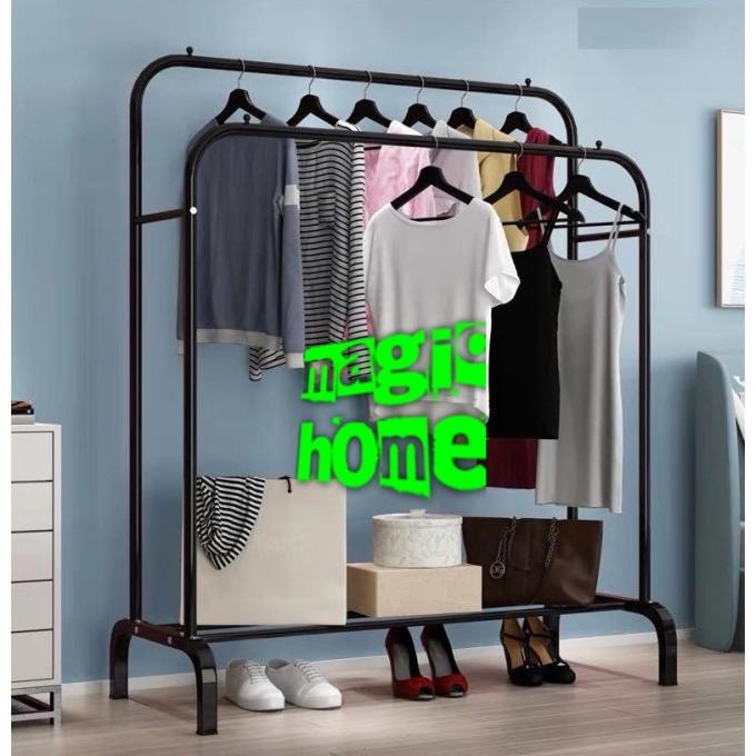 Double Row Clothes Hanger Gantungan Baju Rak Besi DOUBLE Stand Hanger