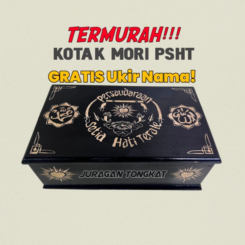 Kotak Mori PSHT Kayu Jati Ukir FREE UKIR NAMA motif Ukir Logo Bet Lafadz Allah Muhammad / Kotak Mori