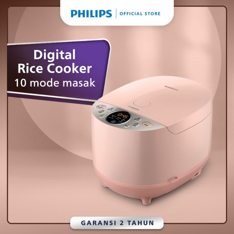 PHILIPS 1,8 Liter Digital Rice Cooker HD4515/90 Warna Soft Blossom- 400 Watt - 10 Mode Memasak - Ori