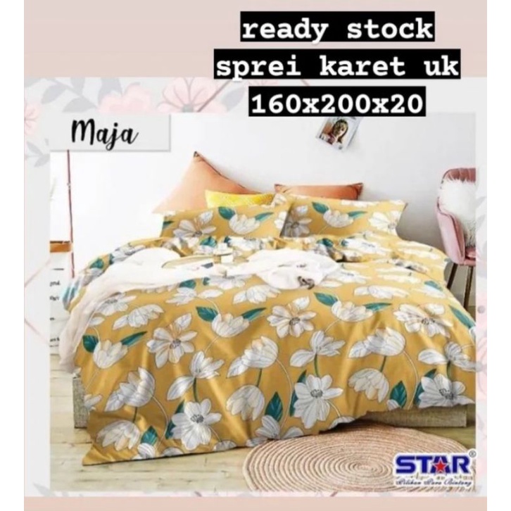 Sprei katun halus motif bunga kuning maja 160x200