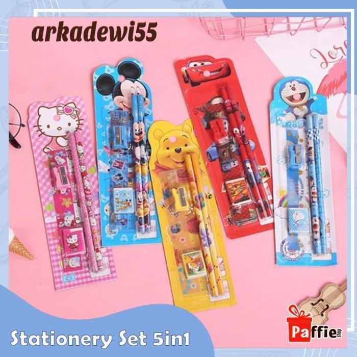 

Stationery set 5in1 Paket Alat Tulis Anak Sekolah 5 Pensil Penghapus A