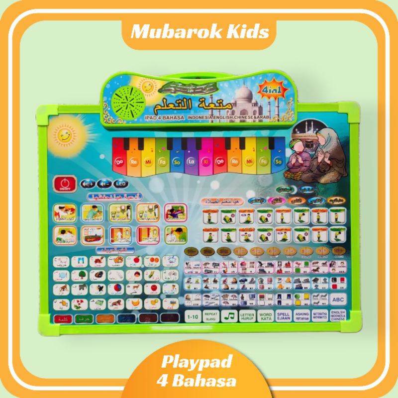 [✔COD] NEW IPAD PAPAN TULIS PLAYPAD MUSLIM 4 BHS PIANO MAINAN EDUKASI ANAK MUSLIM LAMPU LED