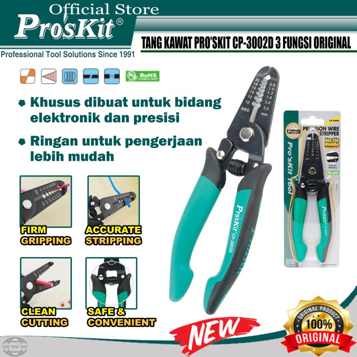 Terlaris Tang Pengupas Kabel Precision Wire Stripper Awg Proskit Cp-3002D 3 In1