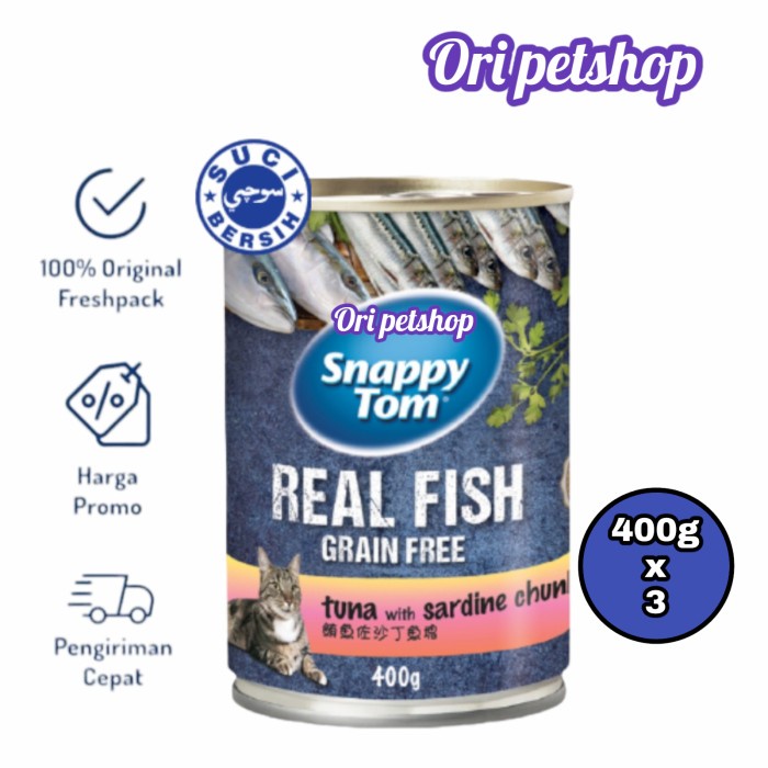 

( 3X ) Snappy Tom Kaleng Tuna Sardine Chunk Makanan Kucing Wet 400G