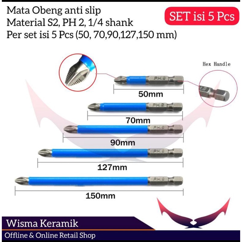 Mata obeng set isi 5 Ph2 anti slip hex shank 1/4