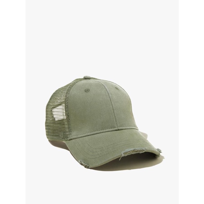 Rubi - Topi Wanita - Distressed Trucker Cap - Khaki