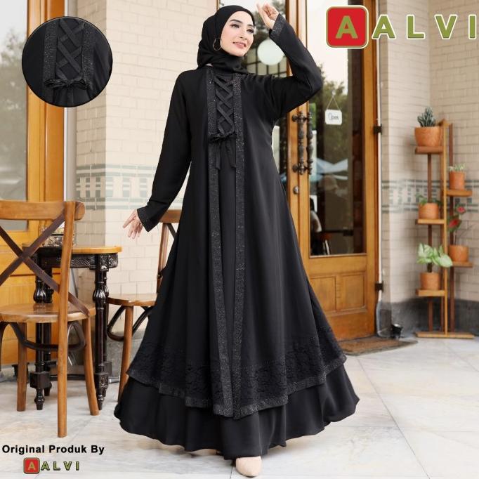 Gamis Arab Hitam/Abaya Arab mewah bahan fursan premium original 04