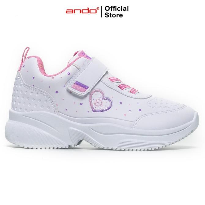 Ando Official Sepatu Febe Velcro Anak - Putih/Merah Muda