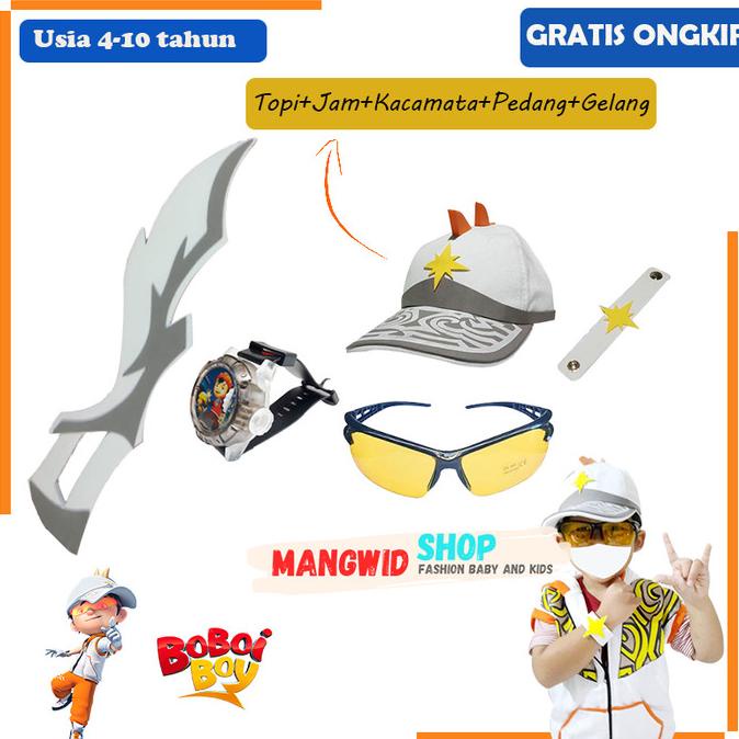 SETELAN TOPI + JAM + KACAMATA + PEDANG + GELANG BOBOIBOY SOLAR ANAK