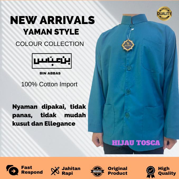 Baju/Kemeja Koko Yamani Habaib/Hadramaut Bin Abbas Jumbo Hijau Tosca