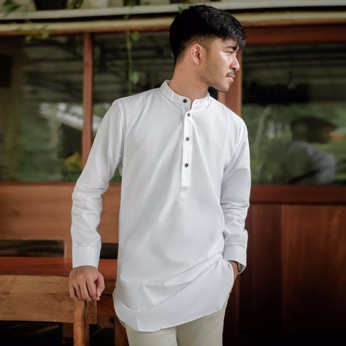 Baju Koko Pria Kemeja Kurta Polos Kurta Pakistan Muslim Putih White
