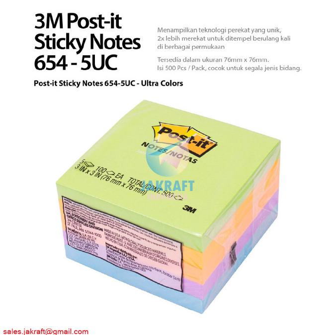 

Kertas Memo Tempel 3M POST-IT 654-5UC isi 500 Sticky Note (76 x 76 mm)