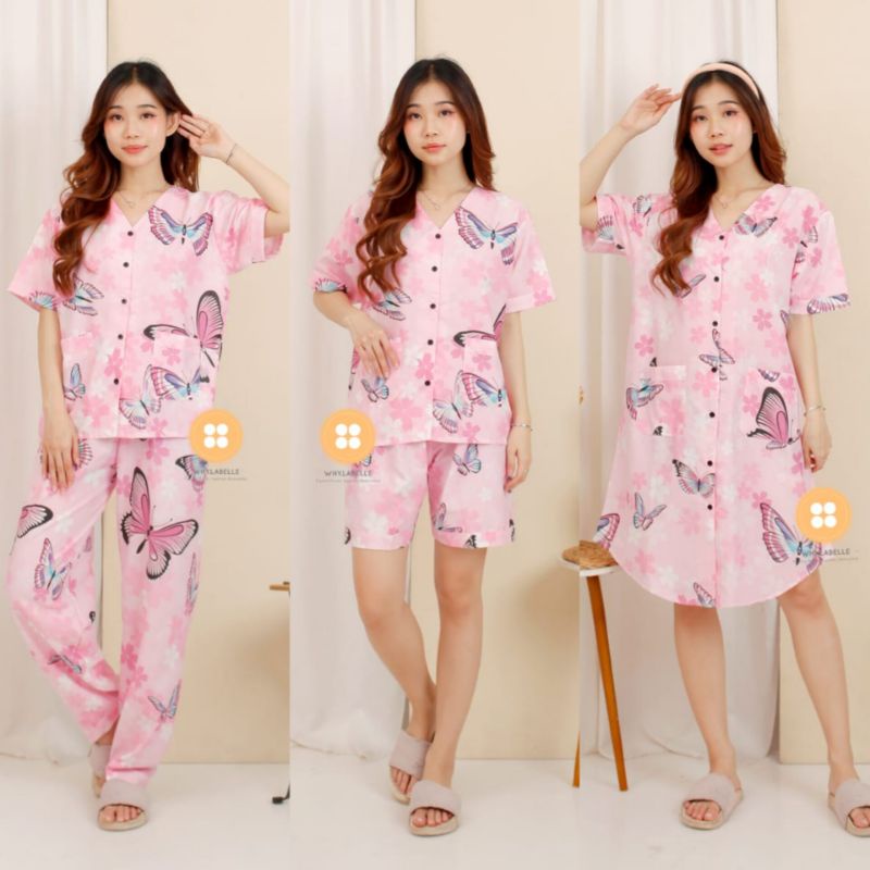 baju tidur piyama motif BUTTERFLY