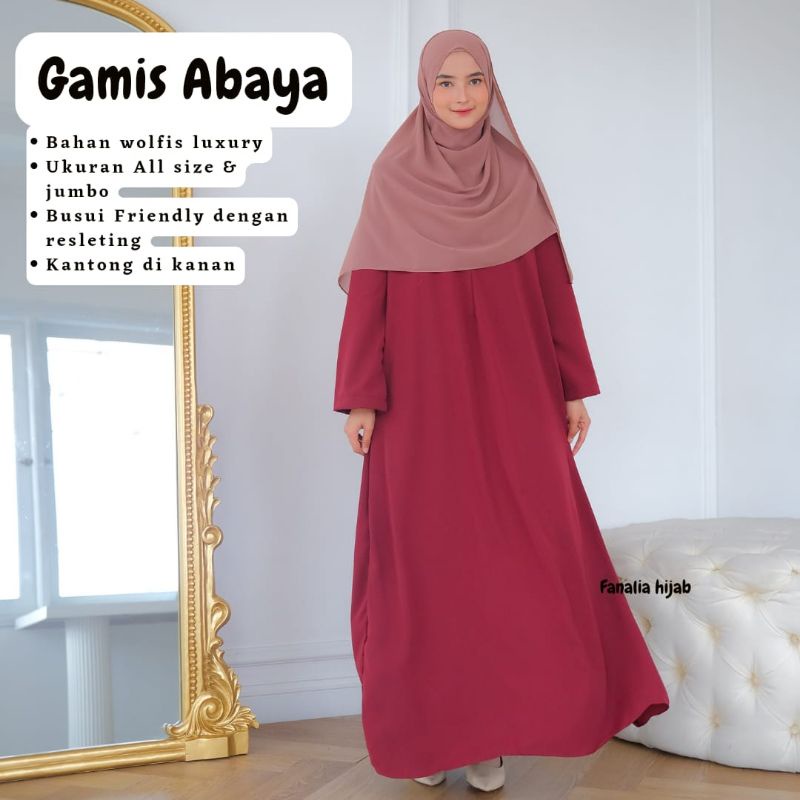 (gamis saja) abaya basic polos busi friendly all size wolfis premium - fanalia hijab