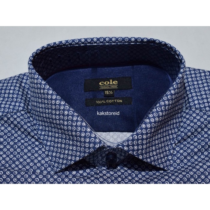 Kemeja Pria Cole Lengan Pendek Navy Motif Slimfit Cos 99 Original