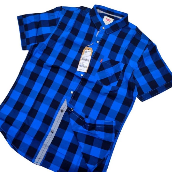 Kemeja Pendek Pria Kotak2 L*V*S Import/Kmj Katun Casual Trendy Quality