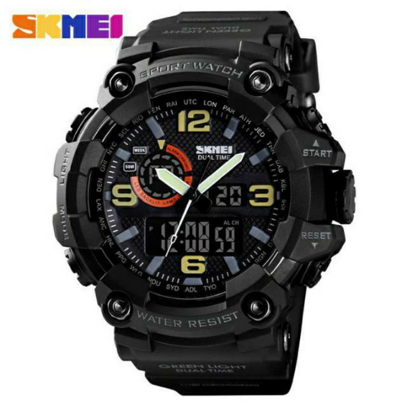 JAM TANGAN SKMEI 1520 ORIGINAL TERLARIS ANTI AIR PRIA KASUAL MULTIFUNCTIONAL DUALTIME