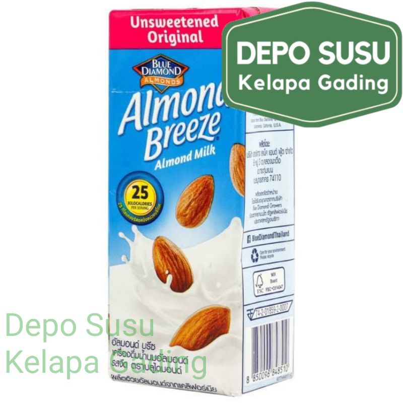 Almond Breeze 180ml Blue Diamond Susu Milk Latte Original Unsweetened Chocolate Vanilla Almon 180 ml Import Premium