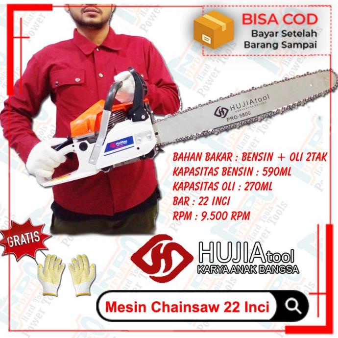 Hujia Tool Mesin Gergaji Pohon Chainsaw Bensin 22 Inci Kayu Senso Mini