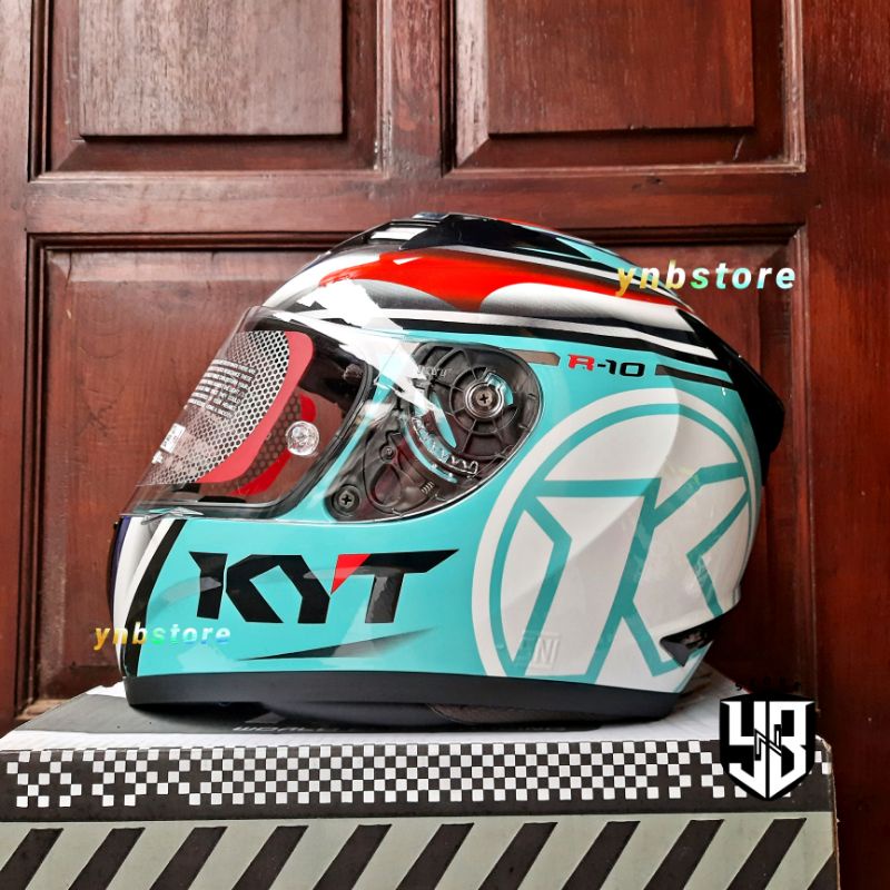 Helm Fullface KYT R10 Rosamonte Race Edition #1 Aquamarine Blue Flat Visor Clear | Helm Full Face KY