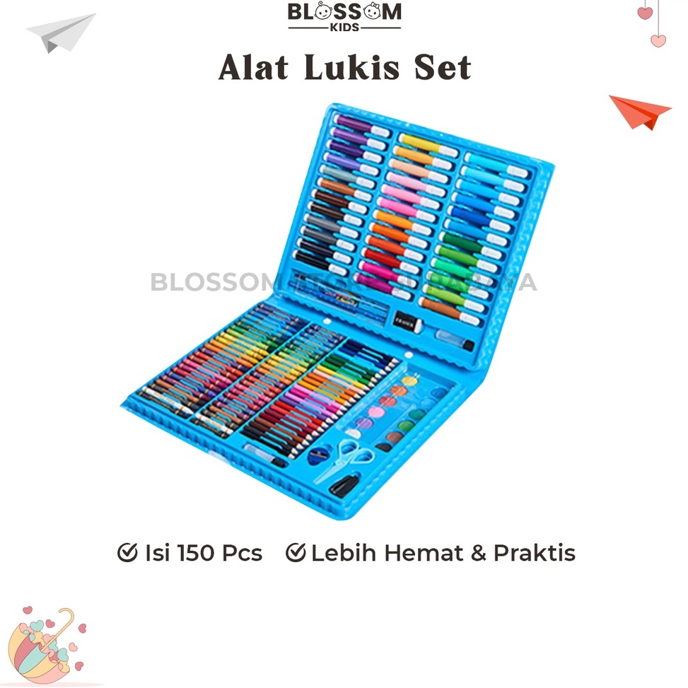 

P00 Crayon Anak Set Koper 150 in 1 Crayon Mewarnai dan Melukis Lengkap dengan Cat Air - Blossom Kids 96