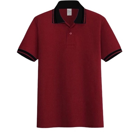 (T♪U2-✪) Kaos polos - Poloshirt Maroon kerah kombinasi stripe | kaos kerah pria polo shirt lengan pe