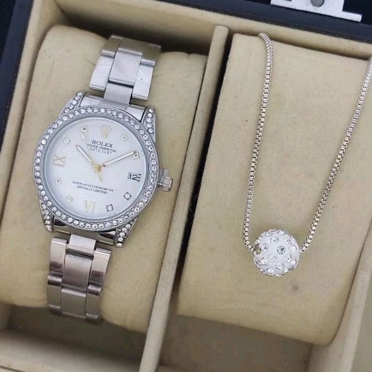 Ready Jam Tangan Wanita ROLEX Paket Kalung Tahan Air