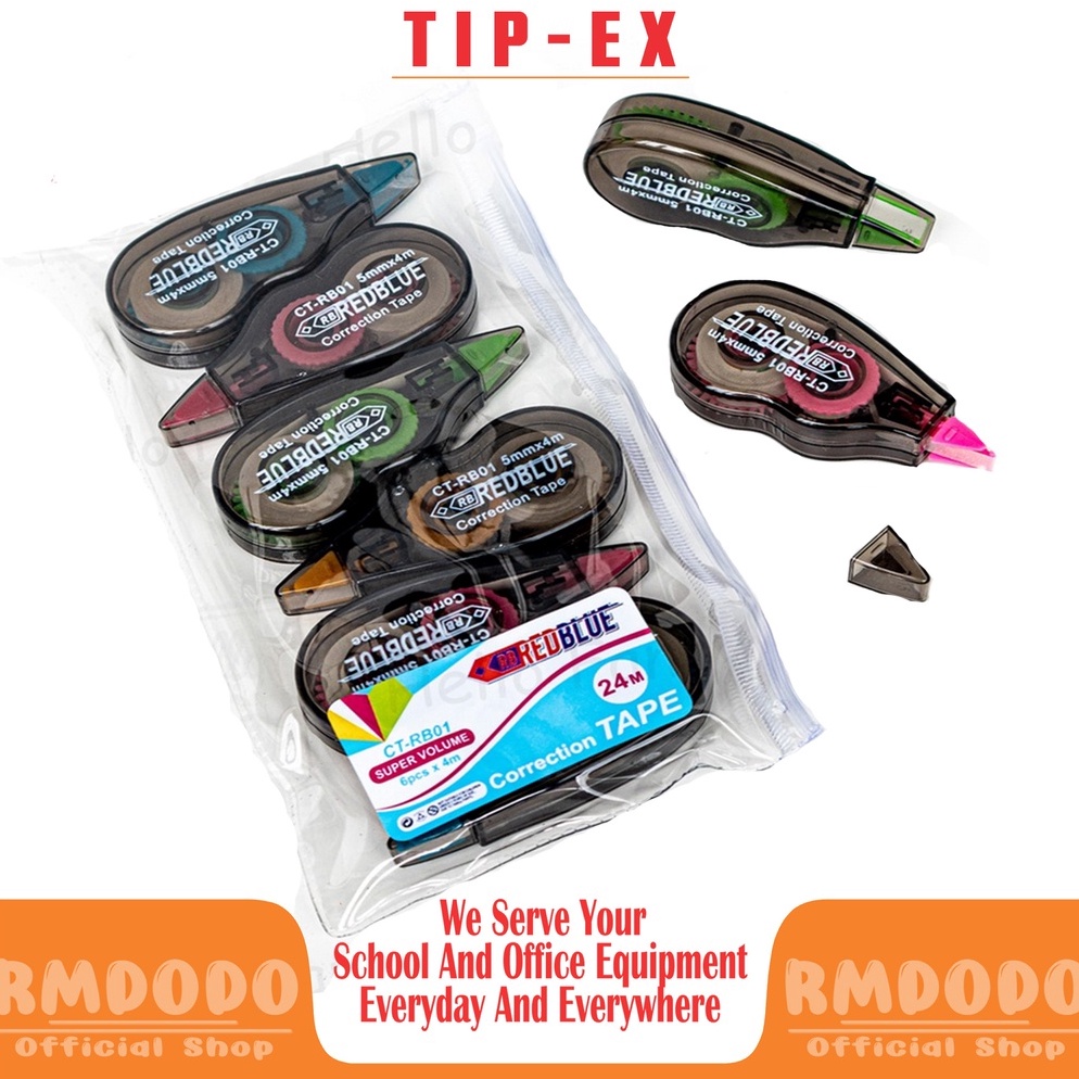 

A9W Rmdodo Correction Tape 24m Isi 6 / Cortape / Corection Tape Tipex / Tipex Roll / Correction Tape / Tip-Ex Kertas / Tipe-X CT-RB01 ➚Terupdate