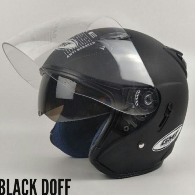 HELM HALF FACE DOUBLE VISOR||GMT BLACK DOFF ORIGINAL||HELM MOTOR SNI