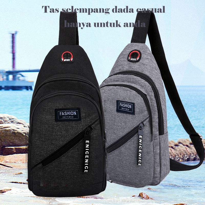 Holiven Sling Bag Pria ala korea dengan lubang USB untuk isi daya HP Tas Selempang Pria