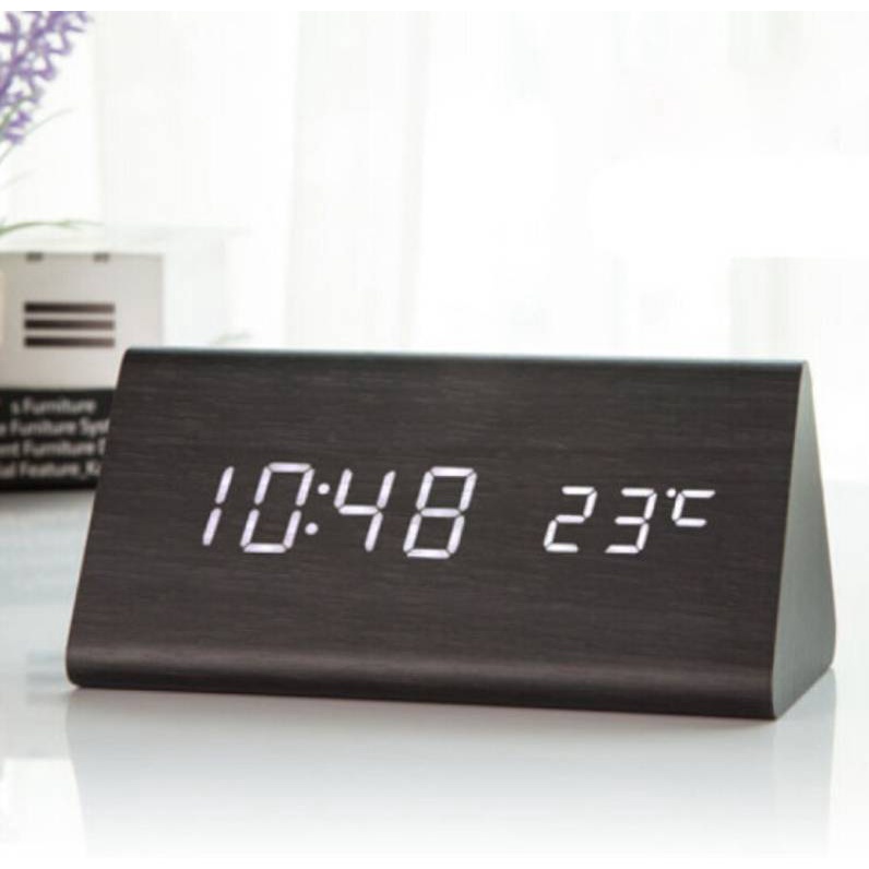 Holiven Alarm digital kayu waktu dan suhu jam LED tiga dimensi