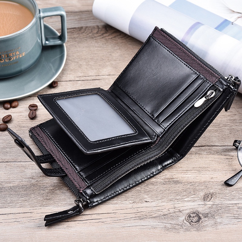 Holiven Buckle Retro Men's Wallet Dompet Lipat Pria Dompet Kartu Pria