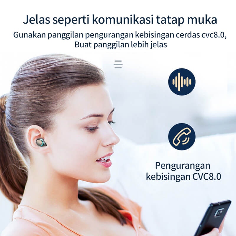 Holiven Headset Bluetooth Wireless Layar LED