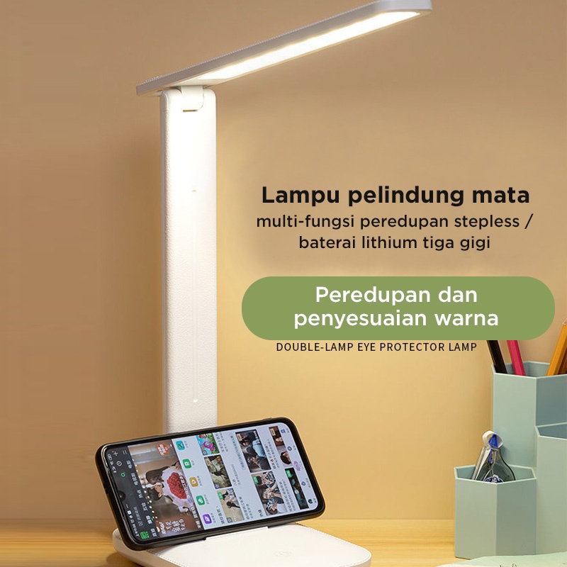 Holiven Lampu Meja / Lampu Belajar / Lampu Baca Lipat Desklamp LED Foldable 3 Warna Dimmer