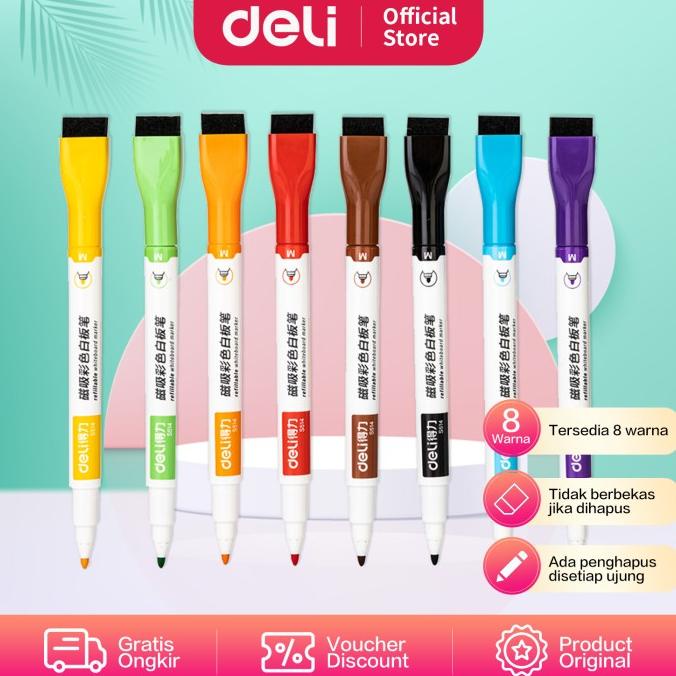 

Deli Color Whiteboard Marker/Spidol Papan Tulis+Penghapus 8Color S514