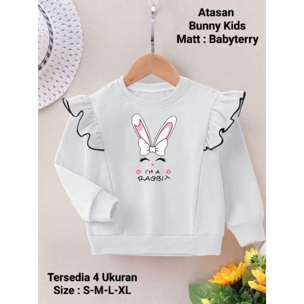 Atasan Anak Perempuan Model Kerutan Kekinian Lengan Panjang Mangset/Atasan Bunny Kids Ada 4 Ukuran S-M-L-XL/Matt Baby Terry