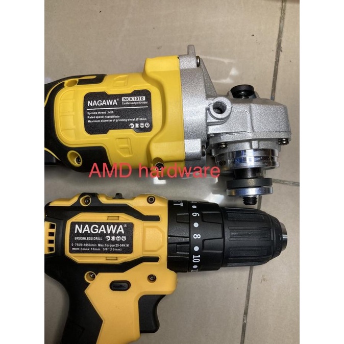 PAKET CORDLESS GERINDA + MESIN BOR IMPACT TEMBOK NAGAWA NCK1010 BATERE