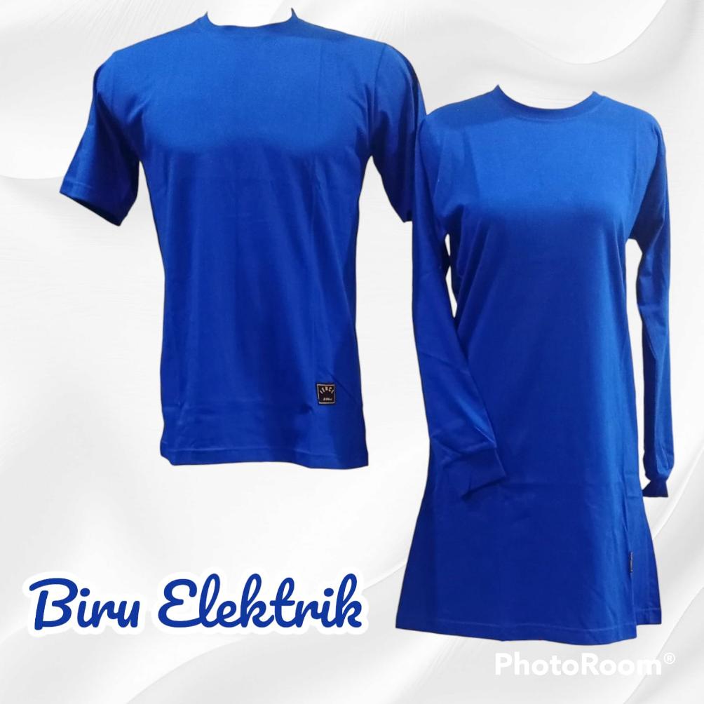 TERLARIS S-XXXL Kaos Polos Couple Oblong Tunik Muslimah Biru Elektrik/Seragam Olahraga/Reuni/Santai