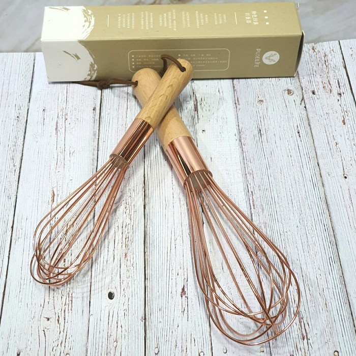 

Puselife Stainless Stell Wooden Handle Whisker Panjang 20cm Rose Gold