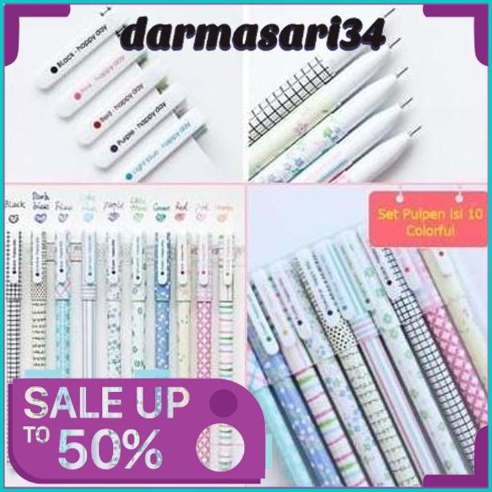 

ALAT TULIS PULPEN TINTA PENA GEL SET ISI 10 KOREA STATIONERY PEN BIG SALE
