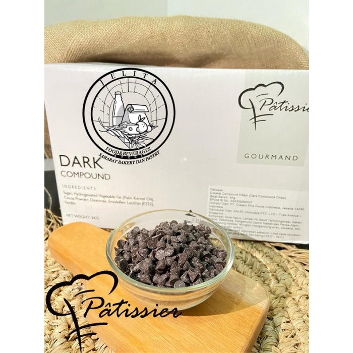 

Patissier Gourmand chocolate Dark chips compound 5kg (coklat chip)