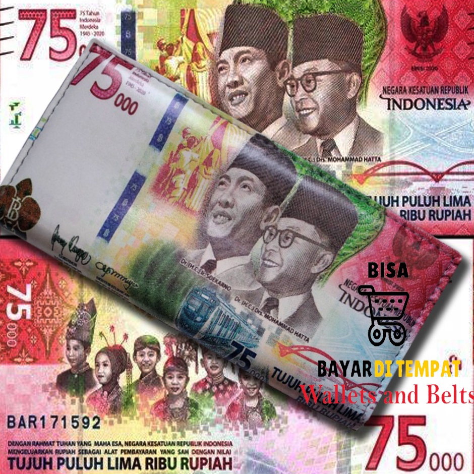 fs⋆Ready✲➨ TUJUH PULUH LIMA RIBU Dompet Pria Dompet Wanita Ukuran Panjang Motif Uang 75000 + Free Bo