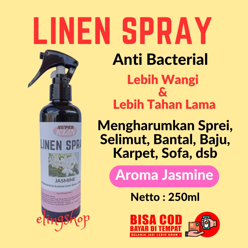 Linen Spray Anti Bacterial Pewangi Pengharum Parfum Sprei Selimut Baju Pakaian Karpet Ruangan Aroma Jasmine 250 ml