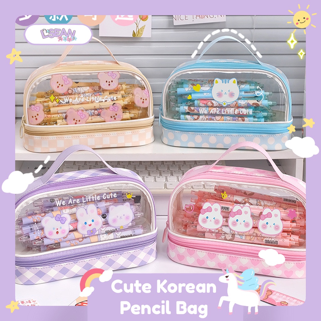 

PENCIL CASE ITAS BESAR PVC KOREAN CUTE PENCIL BAG 2 TINGKAT