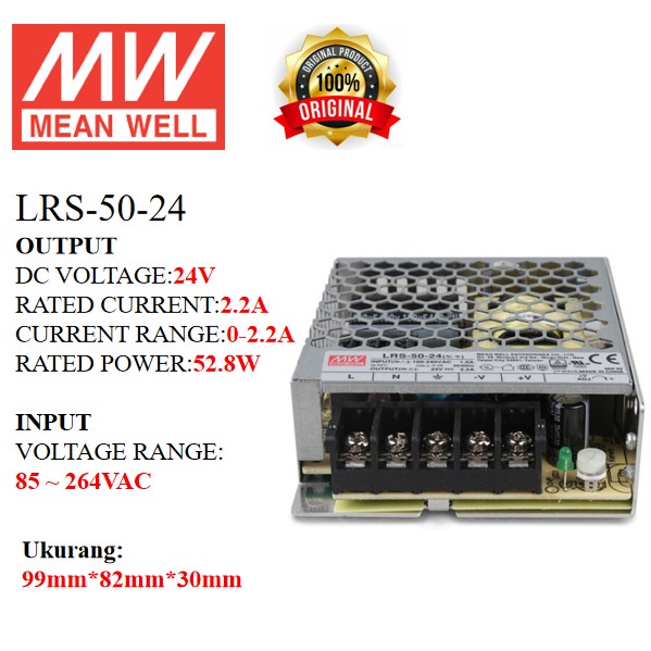 Meanwell Power Supply Lrs-50-24 Lrs 50 24 Lrs5024 Ballast 24V Indoor