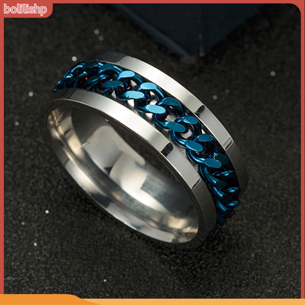 &lt;Bolilishp&gt; Cincin Spinner Rantai Stainless Steel Warna Warni Gaya Punk Untuk Pria