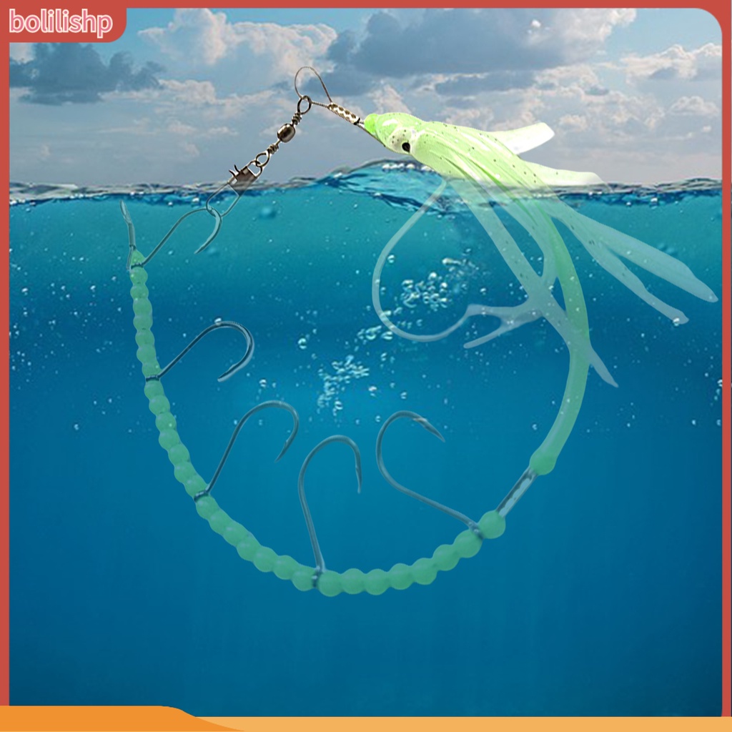 [Bolilishp] squid String Hook 5kait Tajam Kawat Baja Manik-Manik Kecil Tembus Kuat Warna Cerah Glow in Dark Gurita String Tropical Saury Hairtail Fishhook Untuk Outdoor
