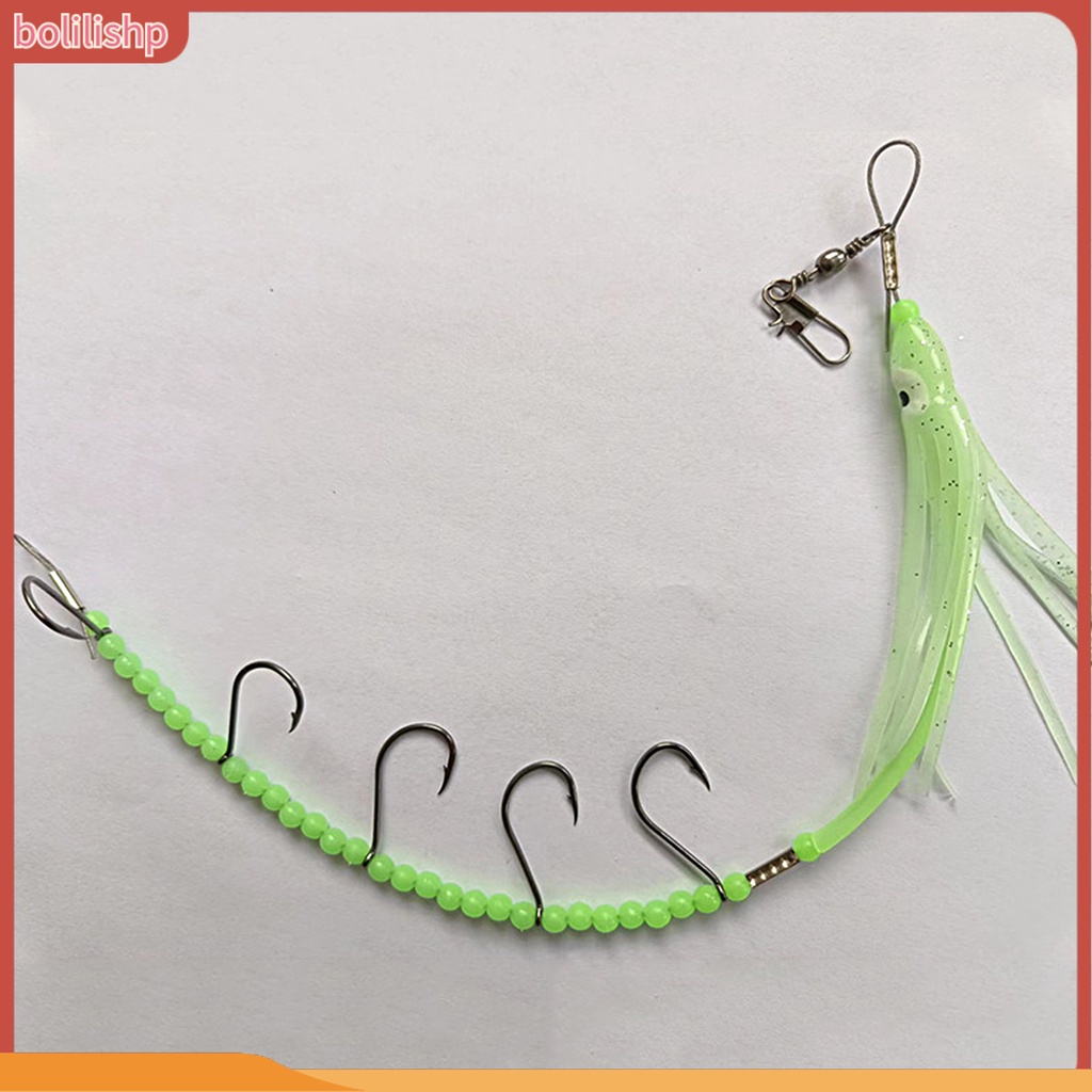 [Bolilishp] squid String Hook 5kait Tajam Kawat Baja Manik-Manik Kecil Tembus Kuat Warna Cerah Glow in Dark Gurita String Tropical Saury Hairtail Fishhook Untuk Outdoor